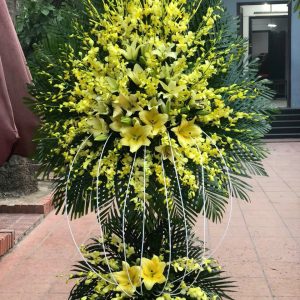 Lẵng hoa Sài Gòn lan vàng 3 tầng to đại 04